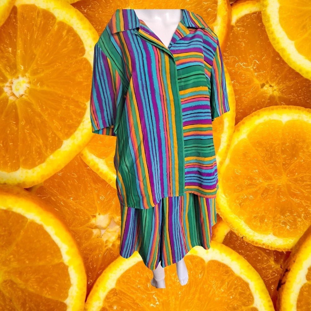 Vintage Jordan Co-ord Set Size 14 Striped Multicolor Top &‎ Shorts 80s 90s